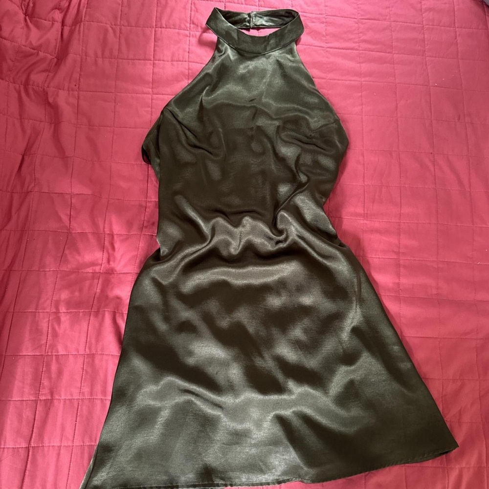 Satin high neck backless dress